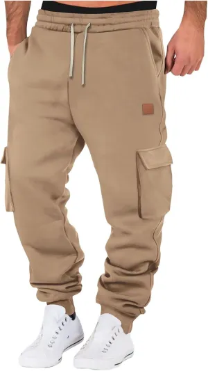 Men's Corduroy Joggers Sweatpants, Casual Cargo Pants, Drawstring Elastic Waist Baggy Tapered Sweatpants with Pockets