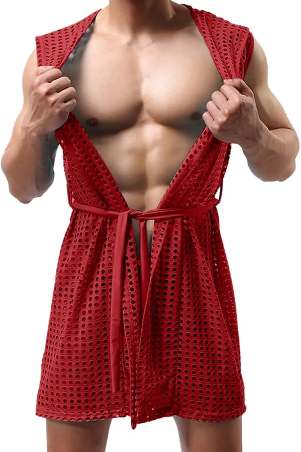 Mens Crotchless Underwear,Men's Jockstrap Sexy Style Male Sex Sexy Hollowed Out Long Cardigan Mesh Street