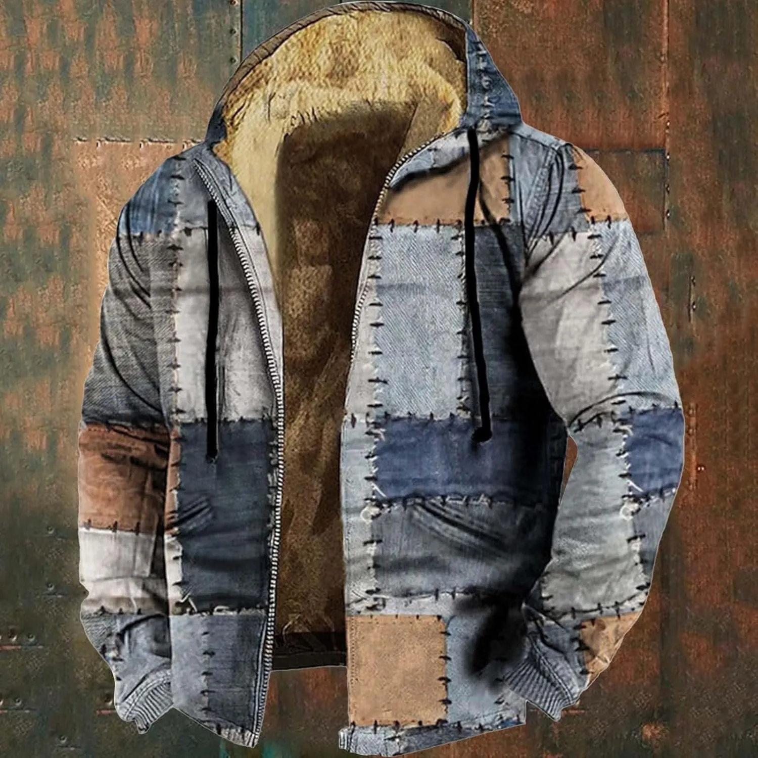 Mens Faux Leather Jacket Cozy Sherpa Fleece Lined Bomber Jackets Winter Coat Heavyweight Suede Faux Fur Overcoats