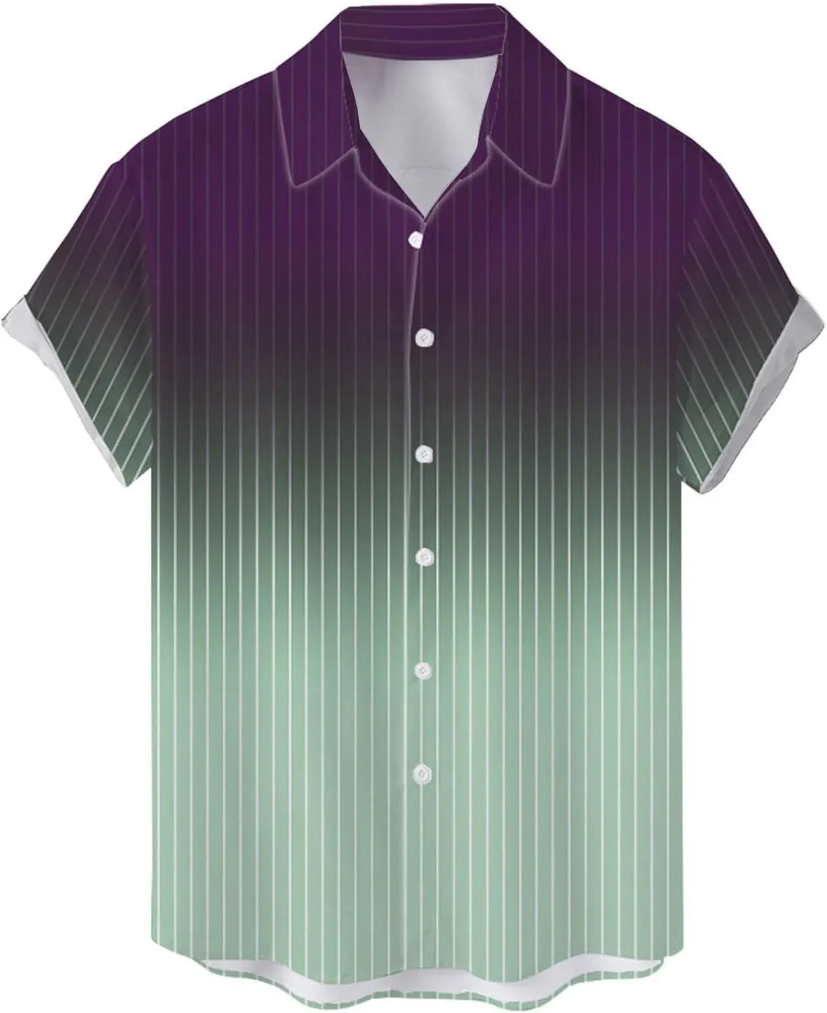 Men's Gradient Striped Cotton Linen Short-Sleeved Shirt Six-Button Cardigan Hawaiian Style Beach Short Shirt
