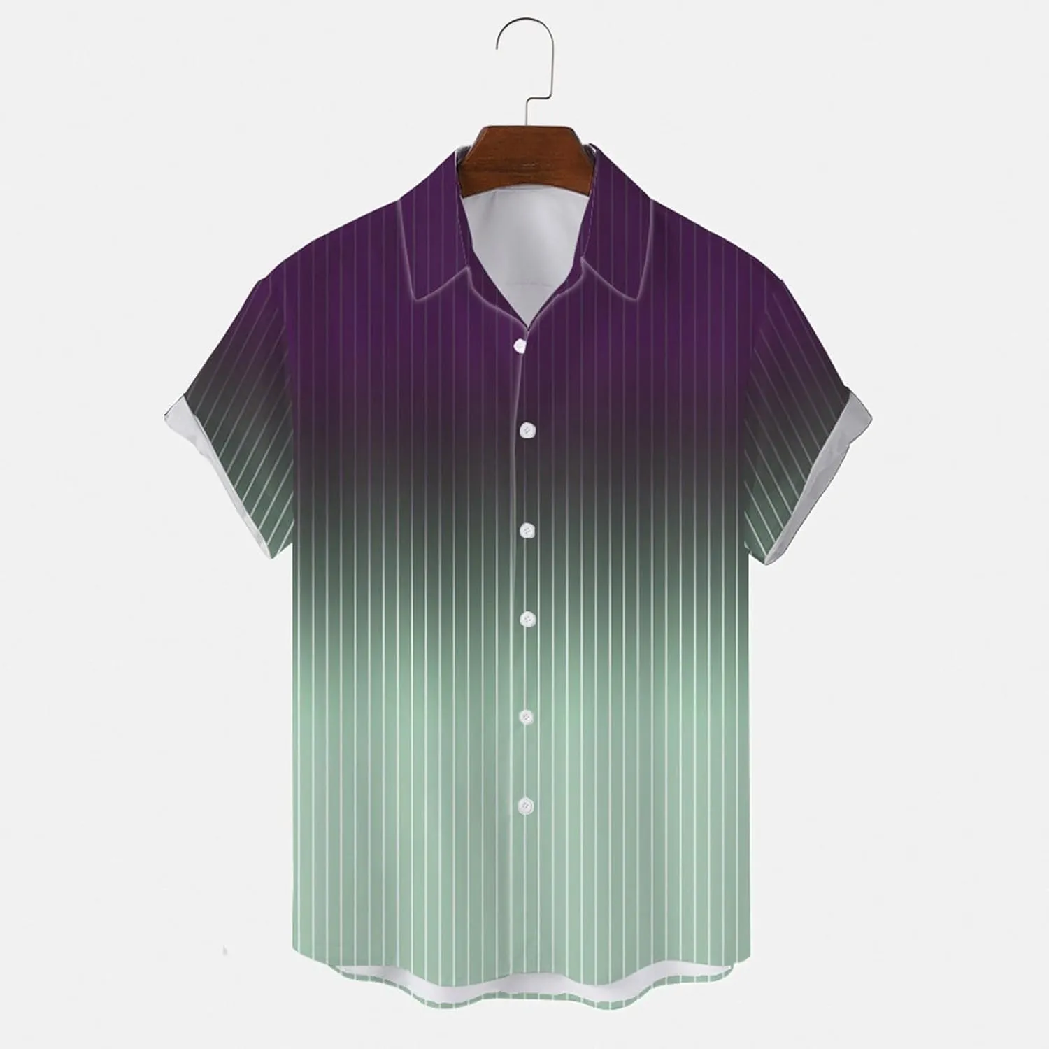 Men's Gradient Striped Cotton Linen Short-Sleeved Shirt Six-Button Cardigan Hawaiian Style Beach Short Shirt