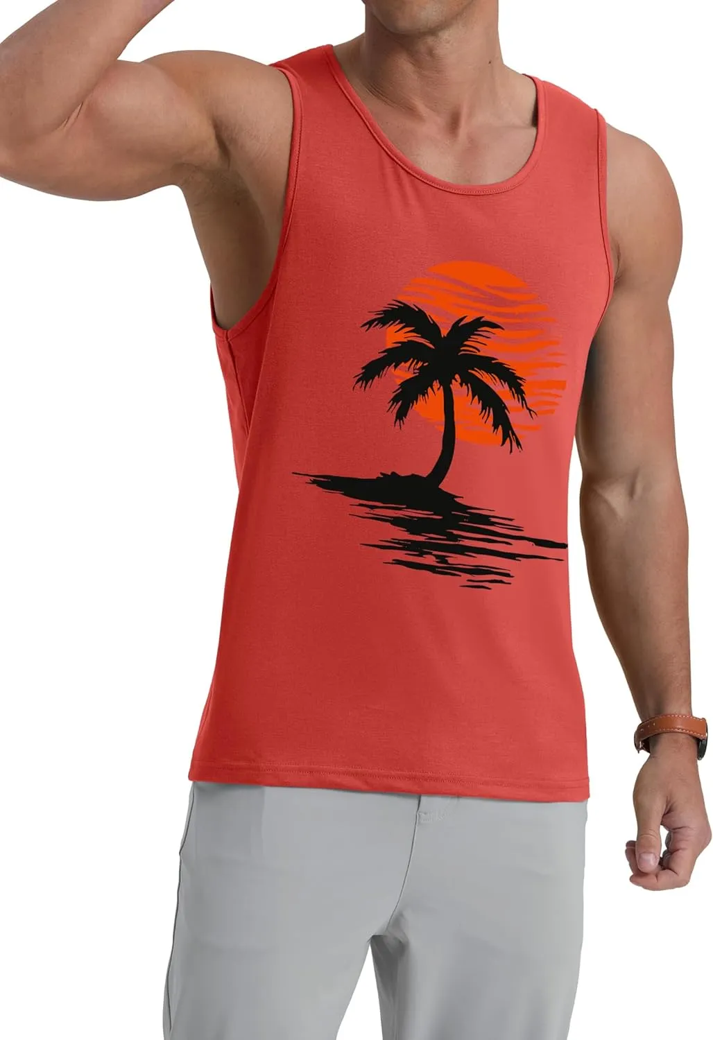 Mens Graphic Tank Tops Crewneck Gym Muscle Beach Hawaii Sleeveless Shirts