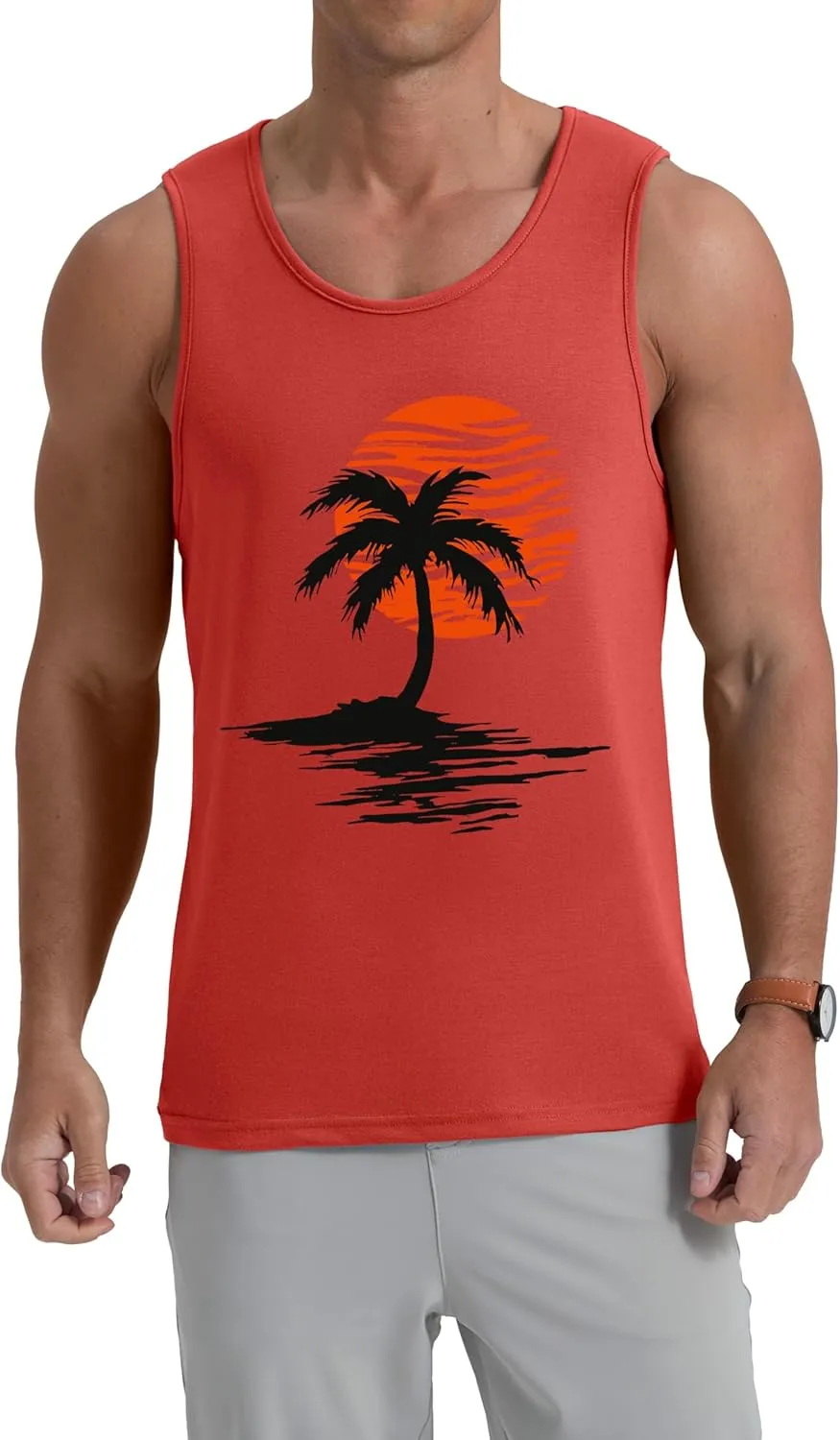 Mens Graphic Tank Tops Crewneck Gym Muscle Beach Hawaii Sleeveless Shirts