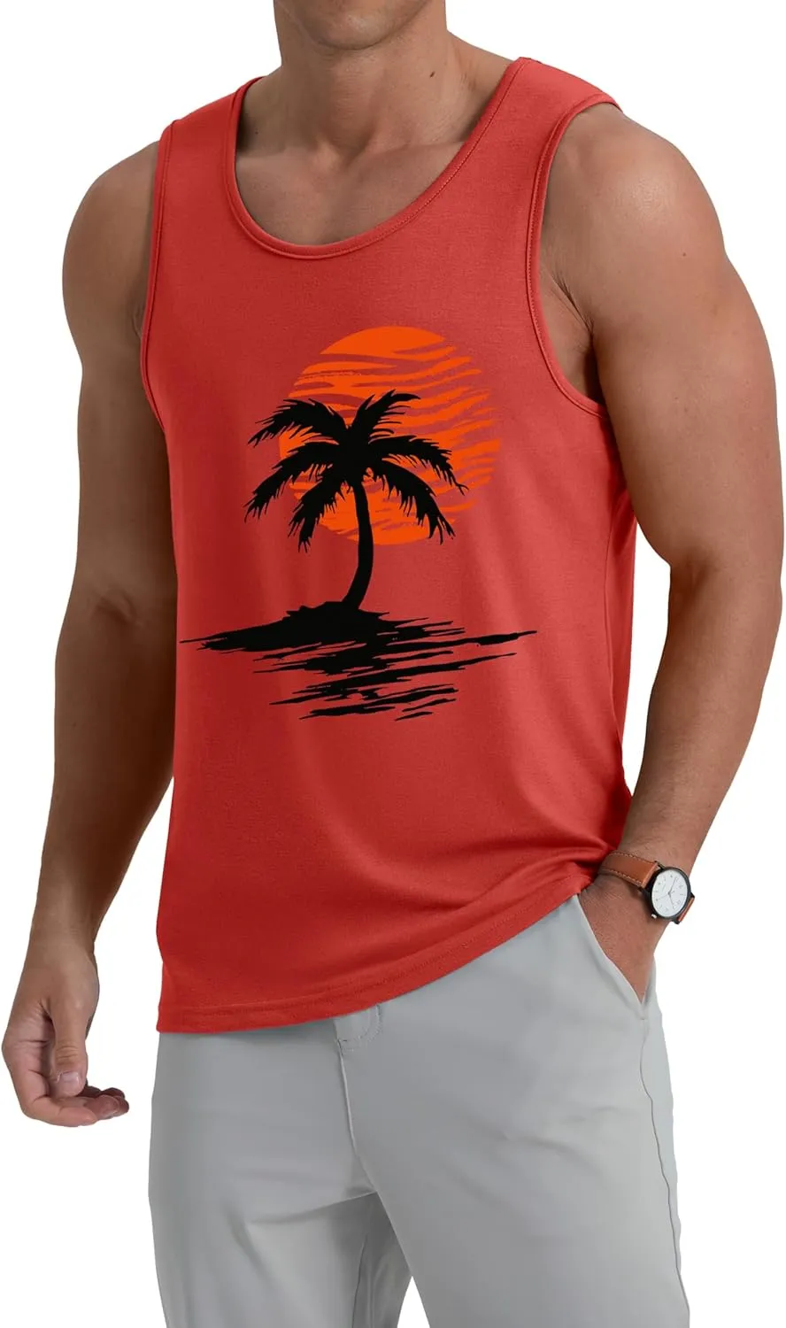 Mens Graphic Tank Tops Crewneck Gym Muscle Beach Hawaii Sleeveless Shirts