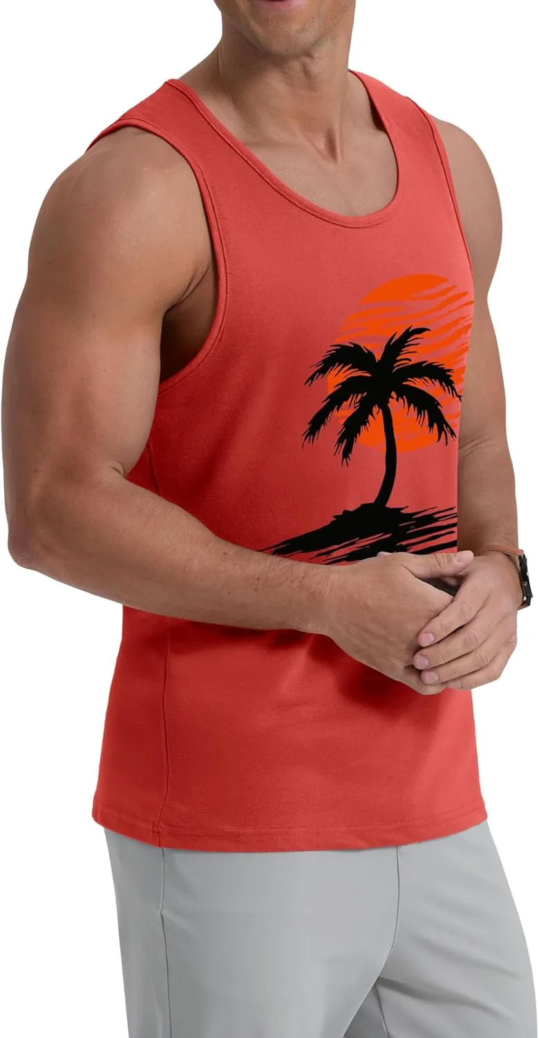 Mens Graphic Tank Tops Crewneck Gym Muscle Beach Hawaii Sleeveless Shirts