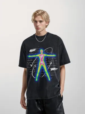 Mens Graphic Tees Y2k Shirts Oversized Vintage Streetwear Shirts Distorted Portrait Print Unisex 90S Tees