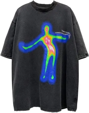 Mens Graphic Tees Y2k Shirts Oversized Vintage Streetwear Shirts Distorted Portrait Print Unisex 90S Tees