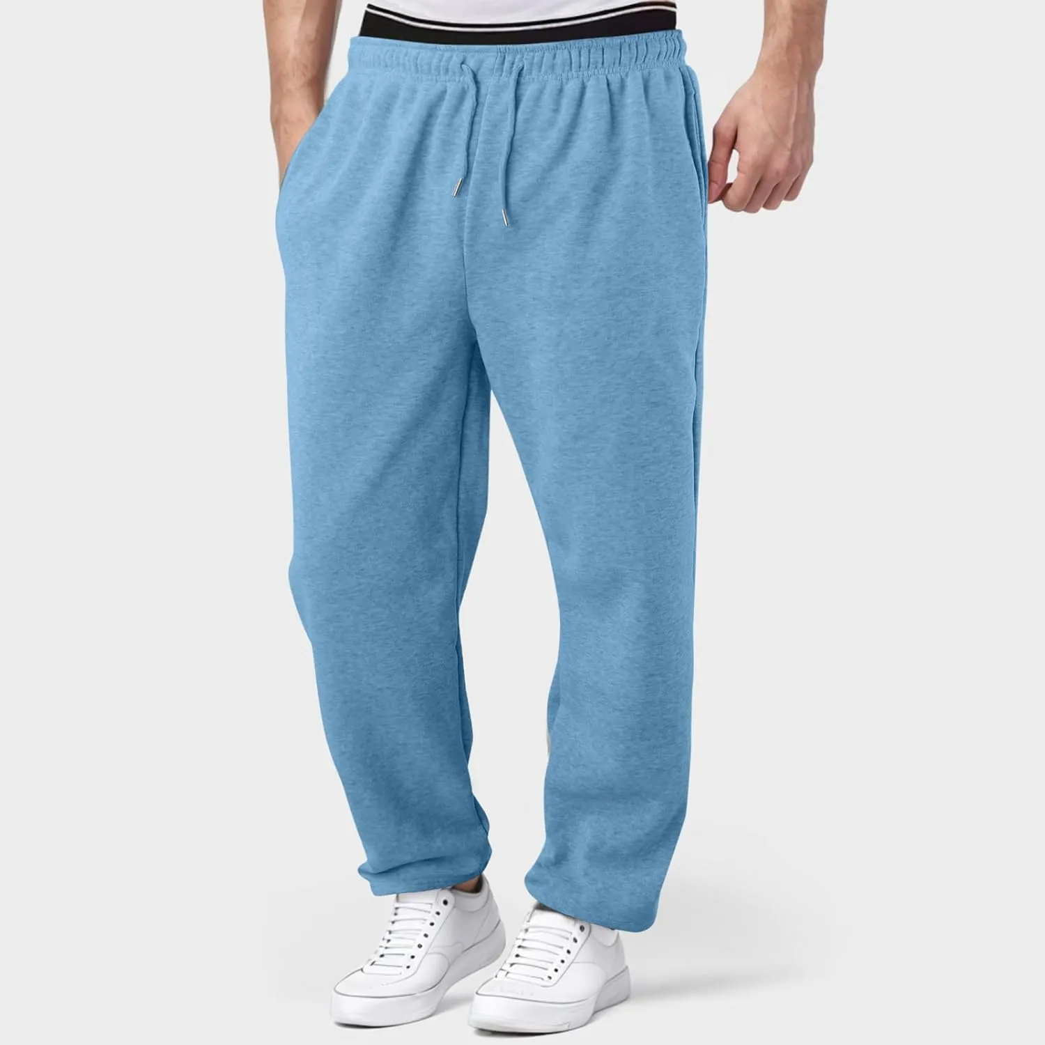 Mens Heavyweight Baggy Elastic Waist Drawstring Sweatpants Fleece Cargo Sweatpants with Pockets Joggers Trousers