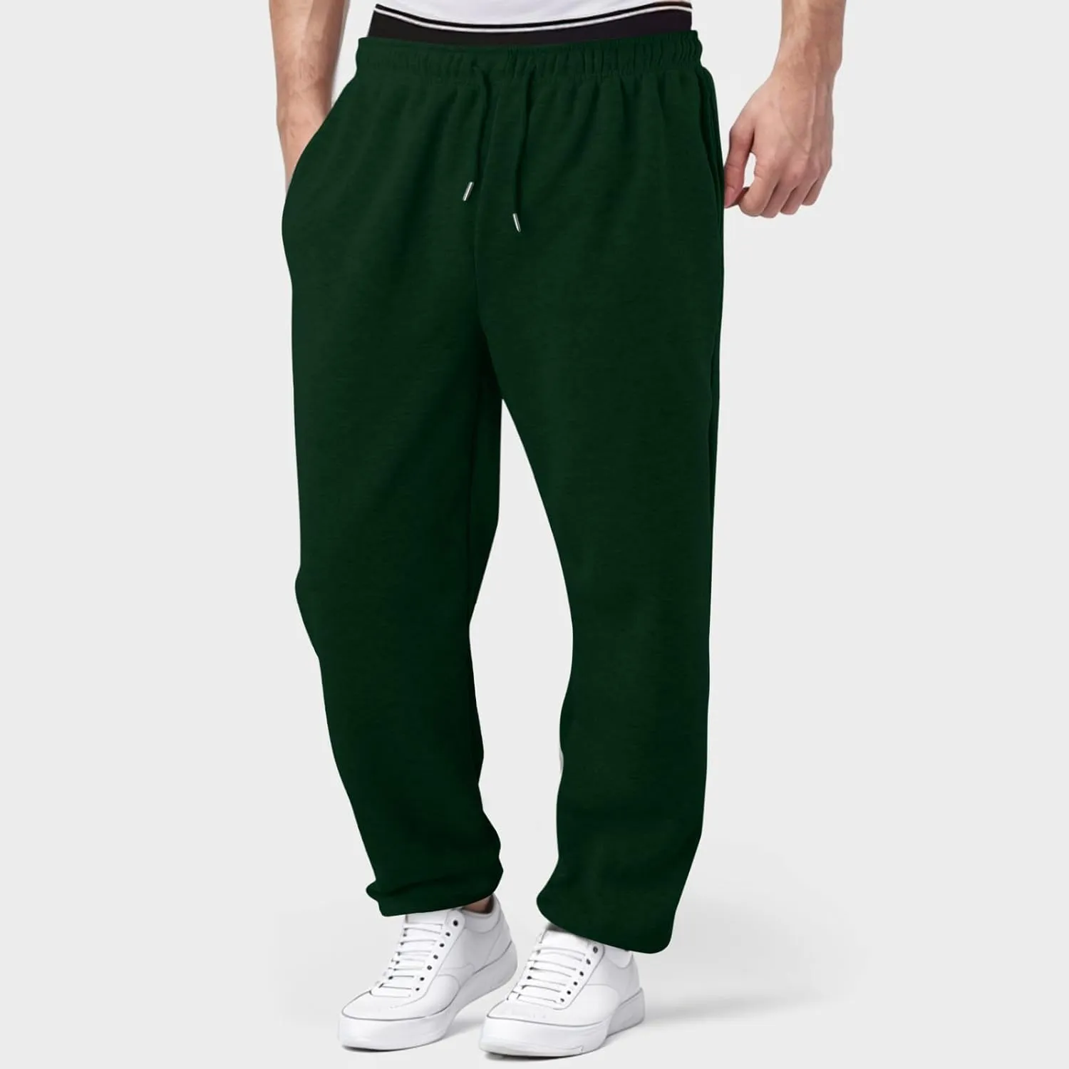 Mens Heavyweight Baggy Elastic Waist Drawstring Sweatpants Fleece Cargo Sweatpants with Pockets Joggers Trousers