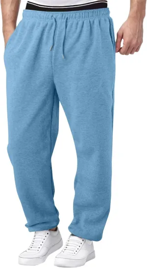 Mens Heavyweight Baggy Elastic Waist Drawstring Sweatpants Fleece Cargo Sweatpants with Pockets Joggers Trousers