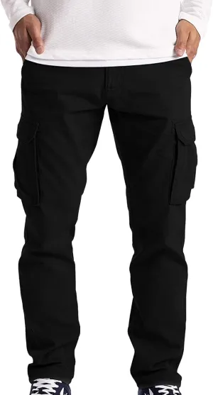 Mens Heavyweight Fleece Cargo Sweatpants Baggy Loose Fit Elastic Waist Athletic Jogger Sweatpants with Multi-Pockets