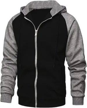 Men's Heavyweight Full Zip Fleece Hoodie Fall Long Sleeve Hooded Casual Sweatshirt Color Block Active Sport Outerwear