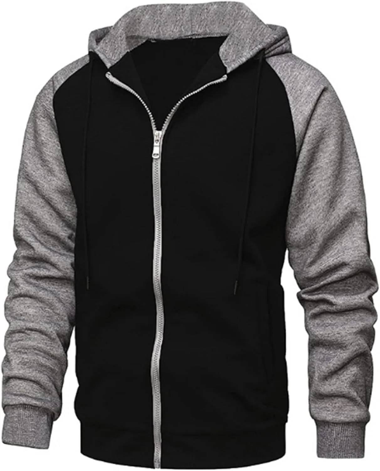 Men's Heavyweight Full Zip Fleece Hoodie Fall Long Sleeve Hooded Casual Sweatshirt Color Block Active Sport Outerwear