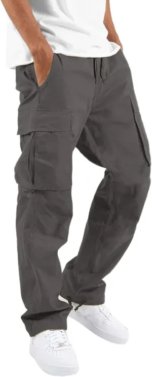 Mens Lightweight Cargo Sweatpants Baggy Loose Fit Drawstring Elastic Waist Athletic Joggers Pocket Hiking Sweatpants
