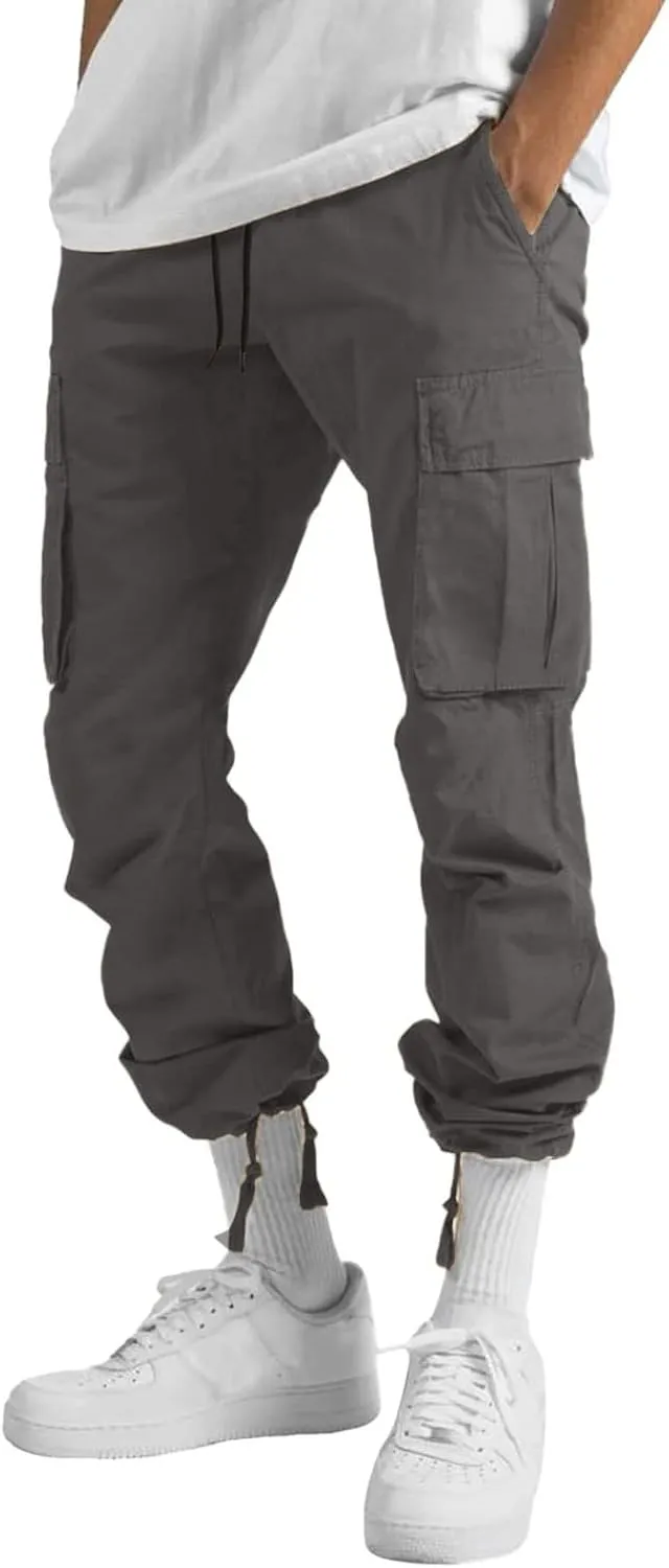 Mens Lightweight Cargo Sweatpants Baggy Loose Fit Drawstring Elastic Waist Athletic Joggers Pocket Hiking Sweatpants