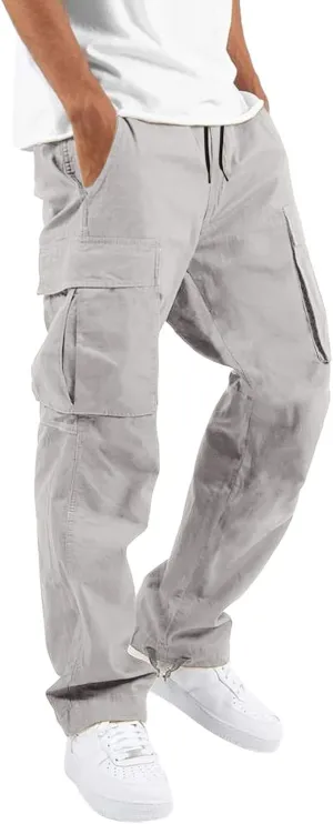Mens Lightweight Cargo Sweatpants Baggy Loose Fit Drawstring Elastic Waist Athletic Joggers Pocket Hiking Sweatpants