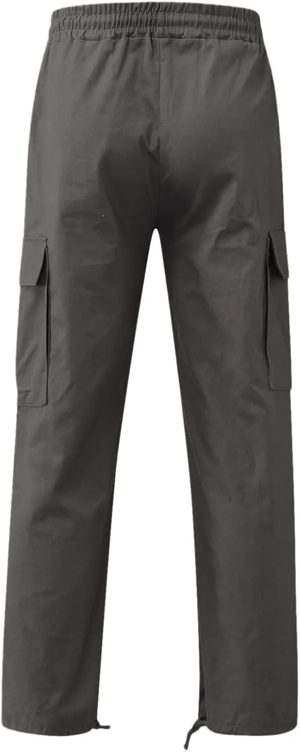 Mens Lightweight Cargo Sweatpants Baggy Loose Fit Drawstring Elastic Waist Athletic Joggers Pocket Hiking Sweatpants