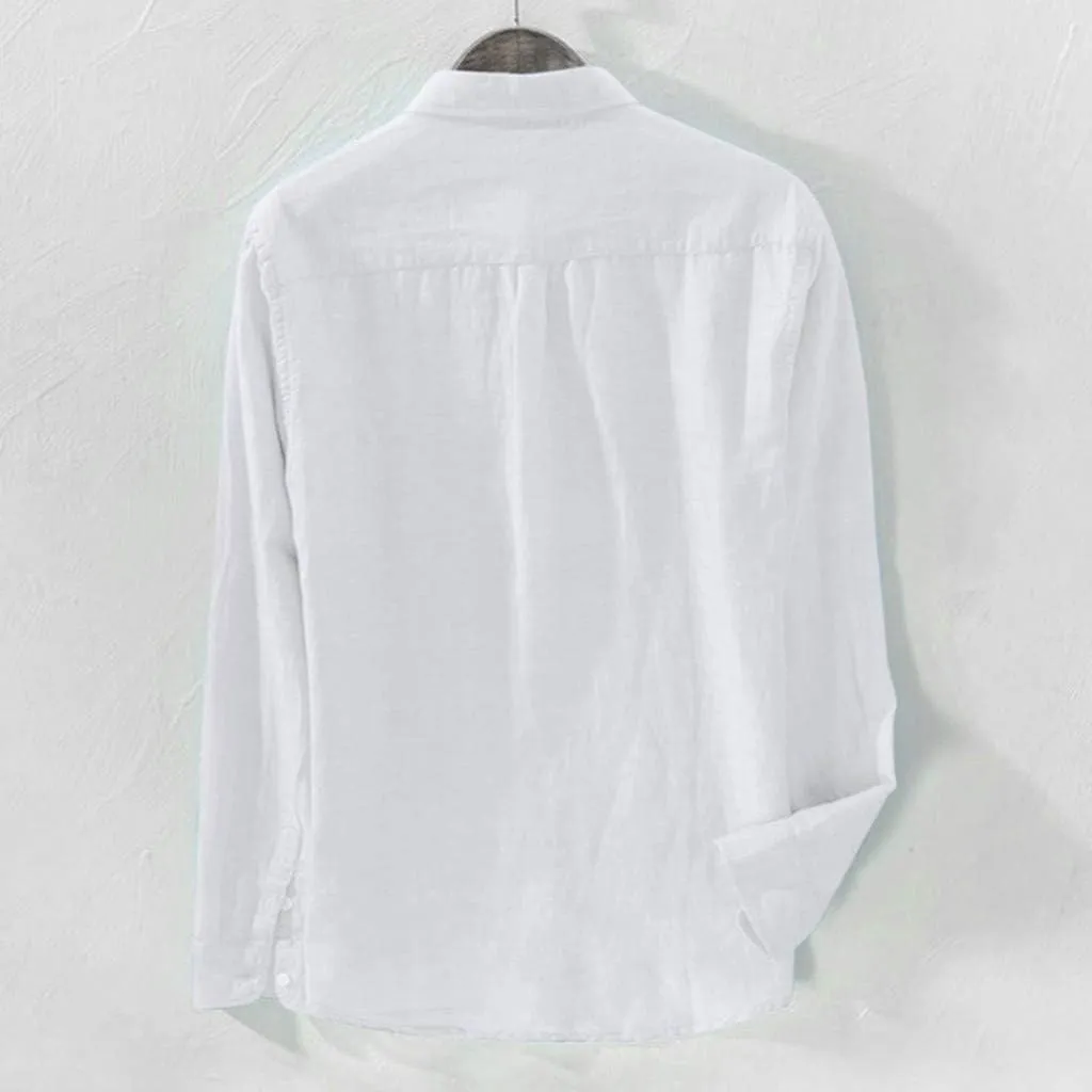 Mens Long Sleeve Linen Shirts Button Down Cotton Linen Blouses Summer Solid Beach Tee Henley Shirts