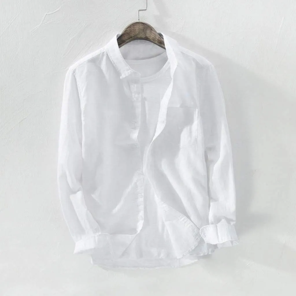Mens Long Sleeve Linen Shirts Button Down Cotton Linen Blouses Summer Solid Beach Tee Henley Shirts