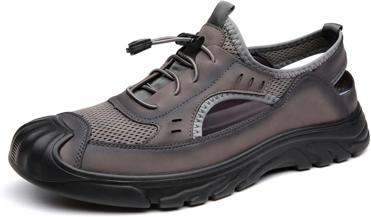 Men's Mesh Sport Sandals, Breathable Adjustable Lace Up Men's Closed Toe Summer Shoes Casual Lightweight Hiking Work Driving Sandals
