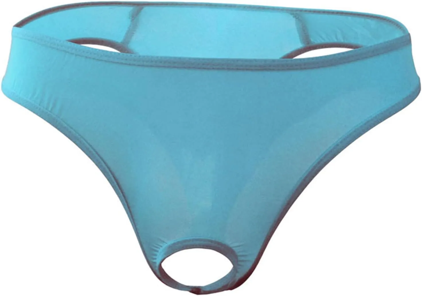 Mens Open Pouch Bikini Briefs Low Rise Ice Silk T-Back Thong with O-Ring See Through Sexy Panties Underpants