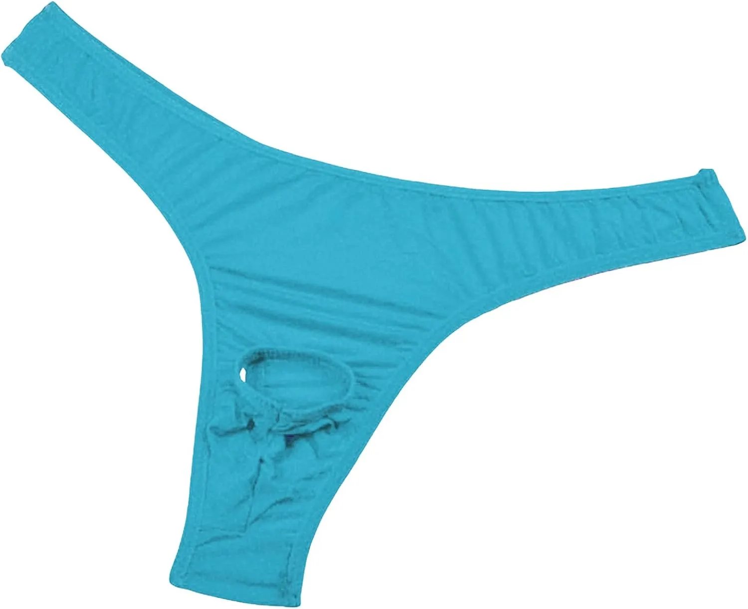 Mens Open Pouch Bikini Briefs Low Rise Ice Silk T-Back Thong with O-Ring See Through Sexy Panties Underpants