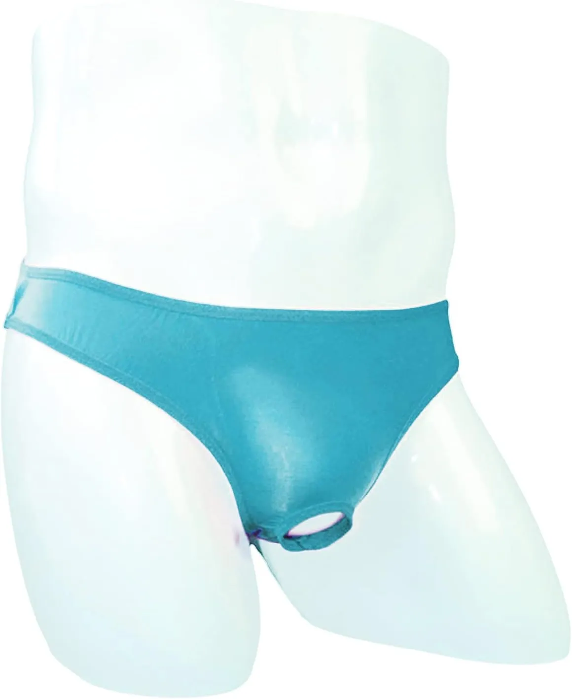 Mens Open Pouch Bikini Briefs Low Rise Ice Silk T-Back Thong with O-Ring See Through Sexy Panties Underpants