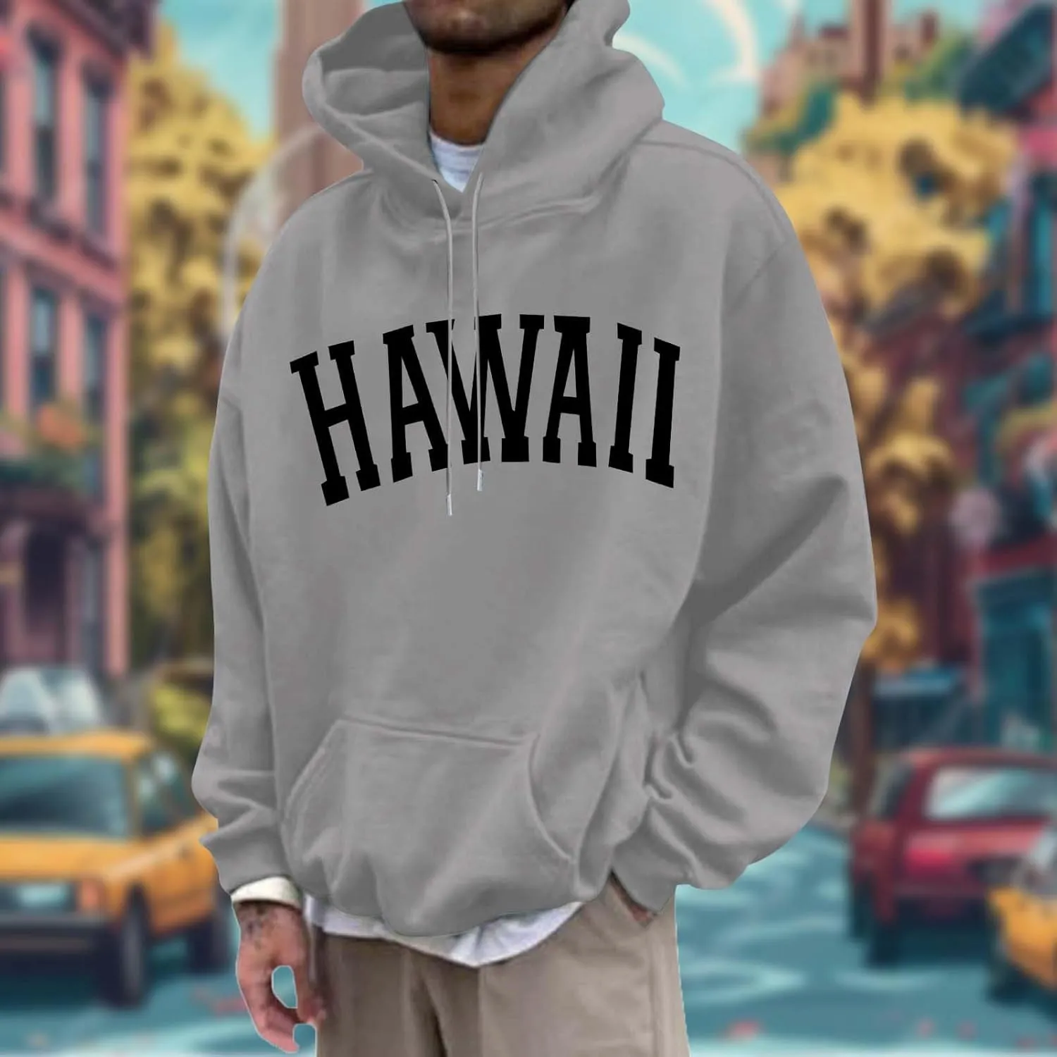 Mens Oversized Hoodie Casual Pullover Long Sleeve Hooded Sweatshirts Trendy Loose Fit Letter Print Hoodies for Men