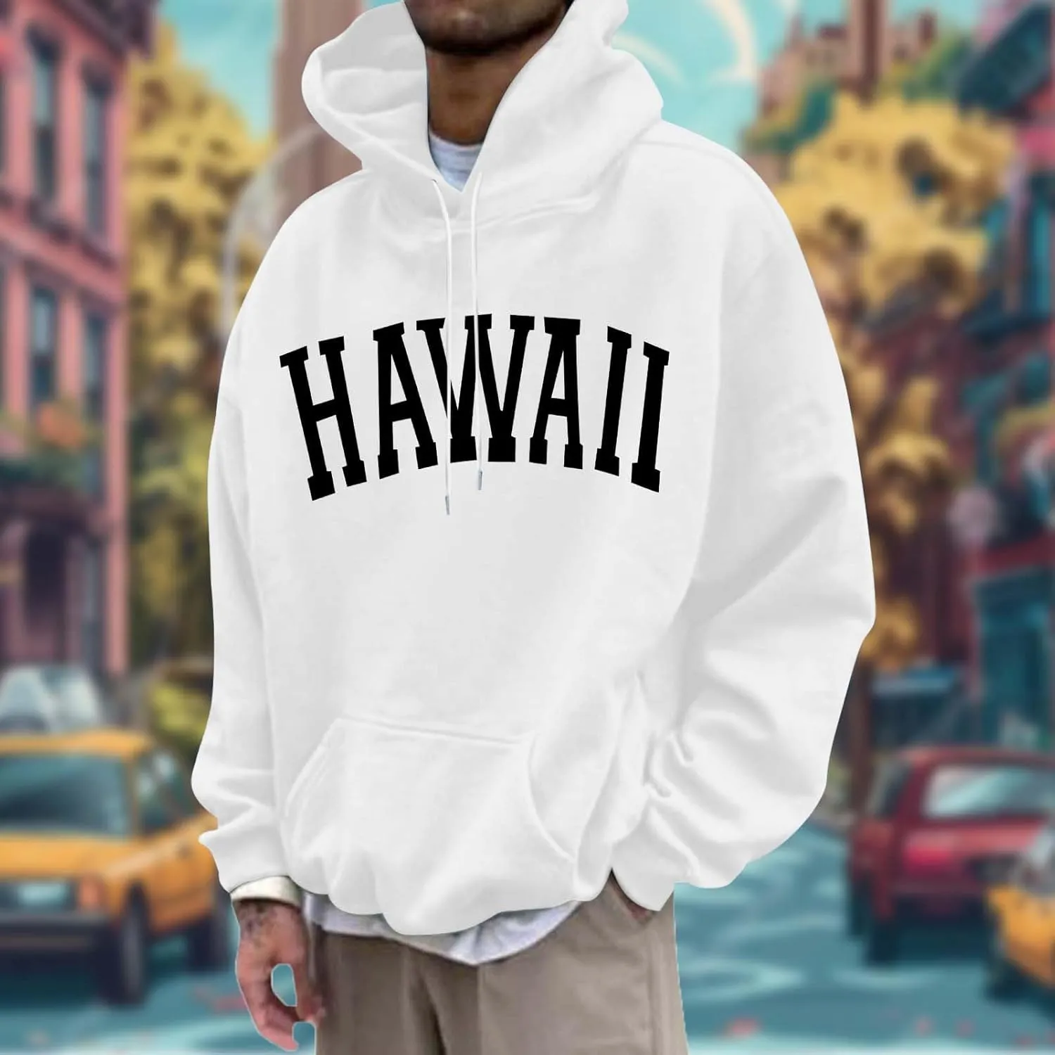 Mens Oversized Hoodie Casual Pullover Long Sleeve Hooded Sweatshirts Trendy Loose Fit Letter Print Hoodies for Men