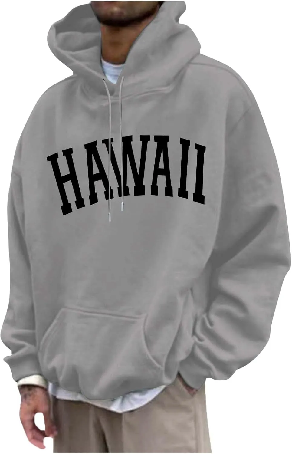Mens Oversized Hoodie Casual Pullover Long Sleeve Hooded Sweatshirts Trendy Loose Fit Letter Print Hoodies for Men