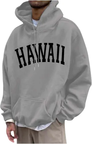 Mens Oversized Hoodie Casual Pullover Long Sleeve Hooded Sweatshirts Trendy Loose Fit Letter Print Hoodies for Men