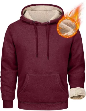 Mens Sherpa Fleece Lined Hoodie Winter Warm Heavyweight Thick Hooded Sweatshirts Kangaroo Pocket Hoodies S-3XL