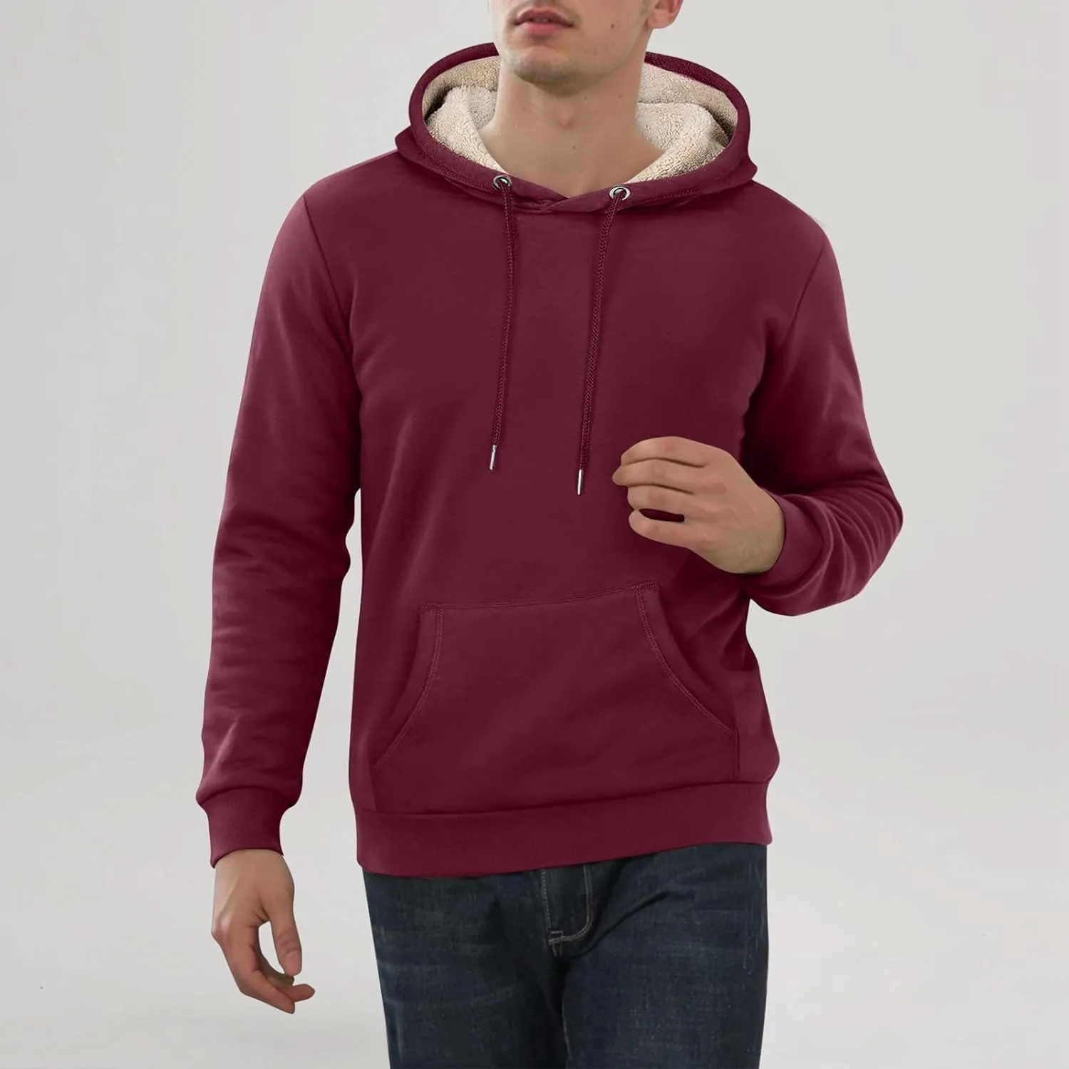 Mens Sherpa Fleece Lined Hoodie Winter Warm Heavyweight Thick Hooded Sweatshirts Kangaroo Pocket Hoodies S-3XL