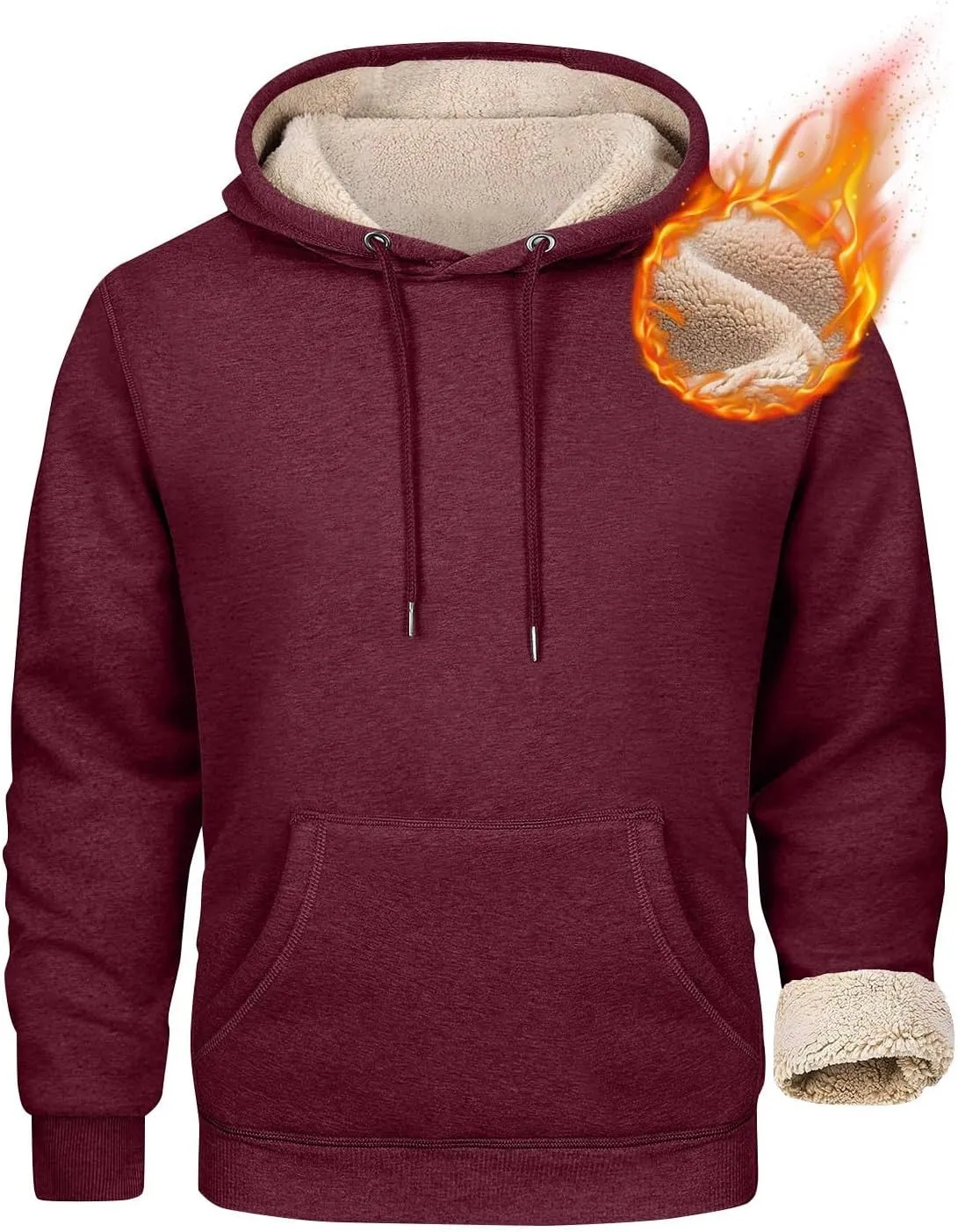Mens Sherpa Fleece Lined Hoodie Winter Warm Heavyweight Thick Hooded Sweatshirts Kangaroo Pocket Hoodies S-3XL