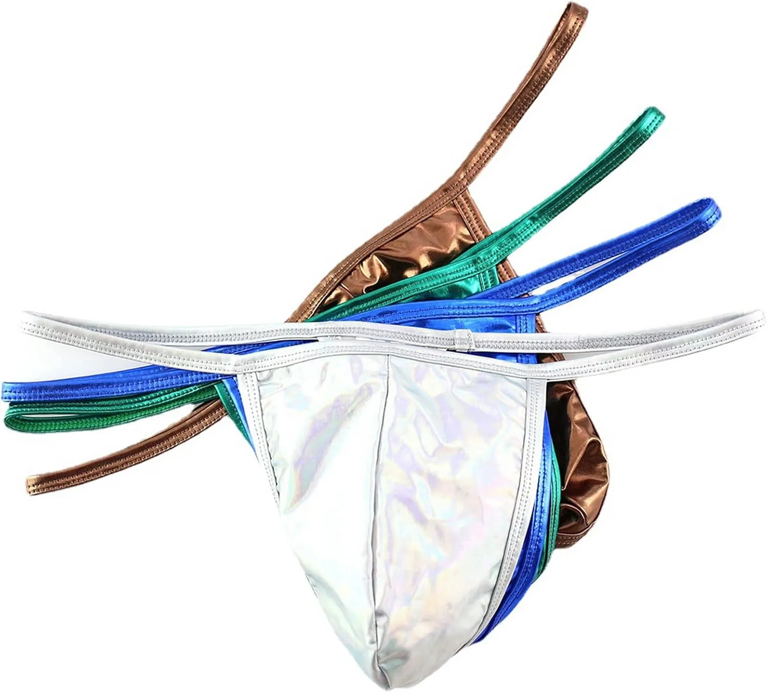 Men's Shiny Fashion Metallic Thong Briefs Male Ice Silk Underpanties