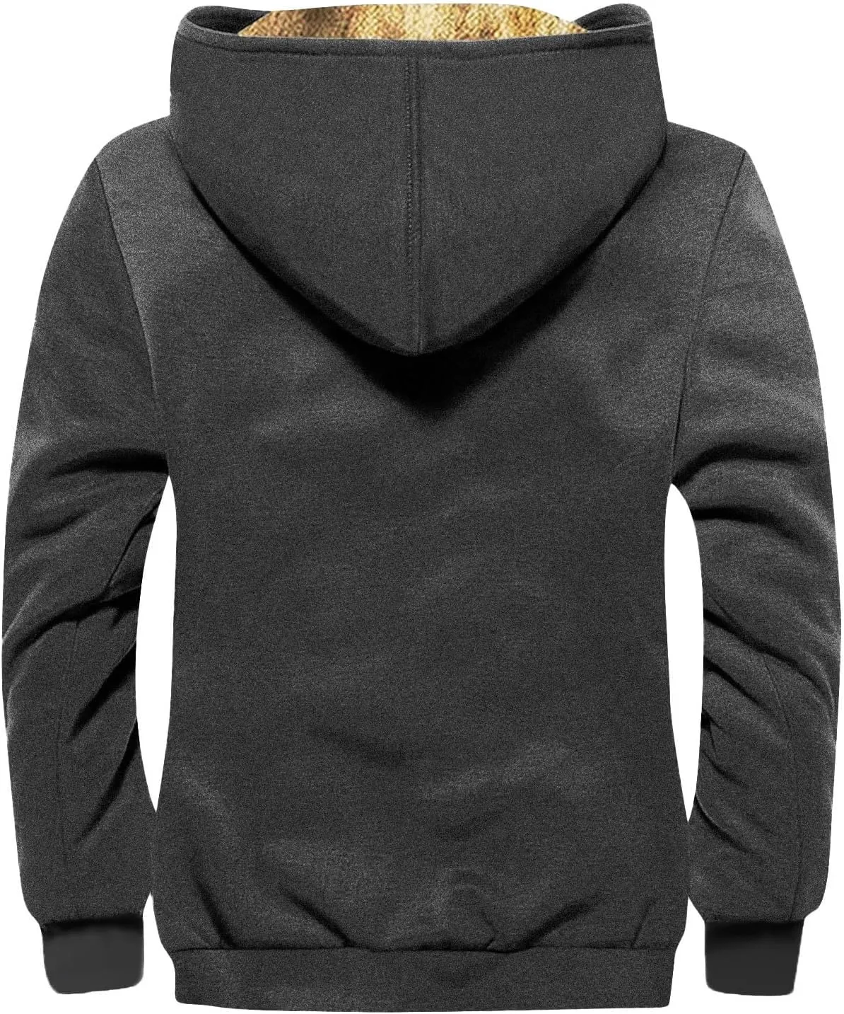 Men's Solid Color Flag Print Fleece Jacket Winter Casual Trend Zipper Hooded Coat Heavy Work Warm Outerwear
