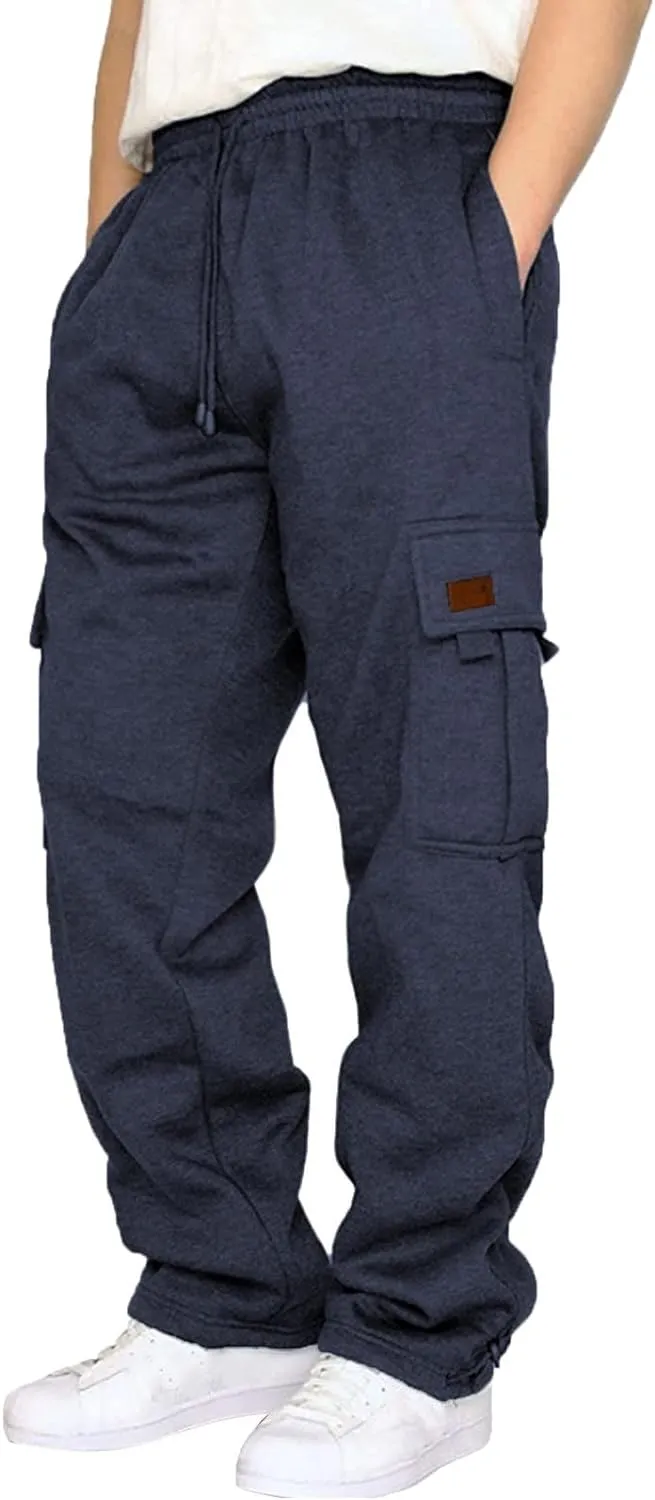 Mens Sweatpants Men's Basic Active Fleece Cargo Jogger Pants Fleece Elastic Bottom Sweatpants with Pockets