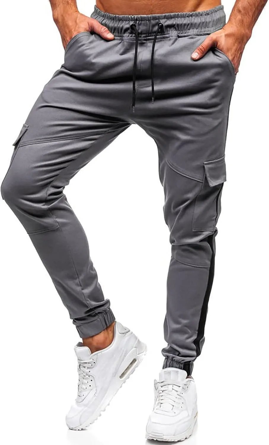 Mens Sweatpants Men's Heavyweight Fleece Cargo Sweatpants Stretch Elastic Waist Jogger Sport Pants Drawstring Sports
