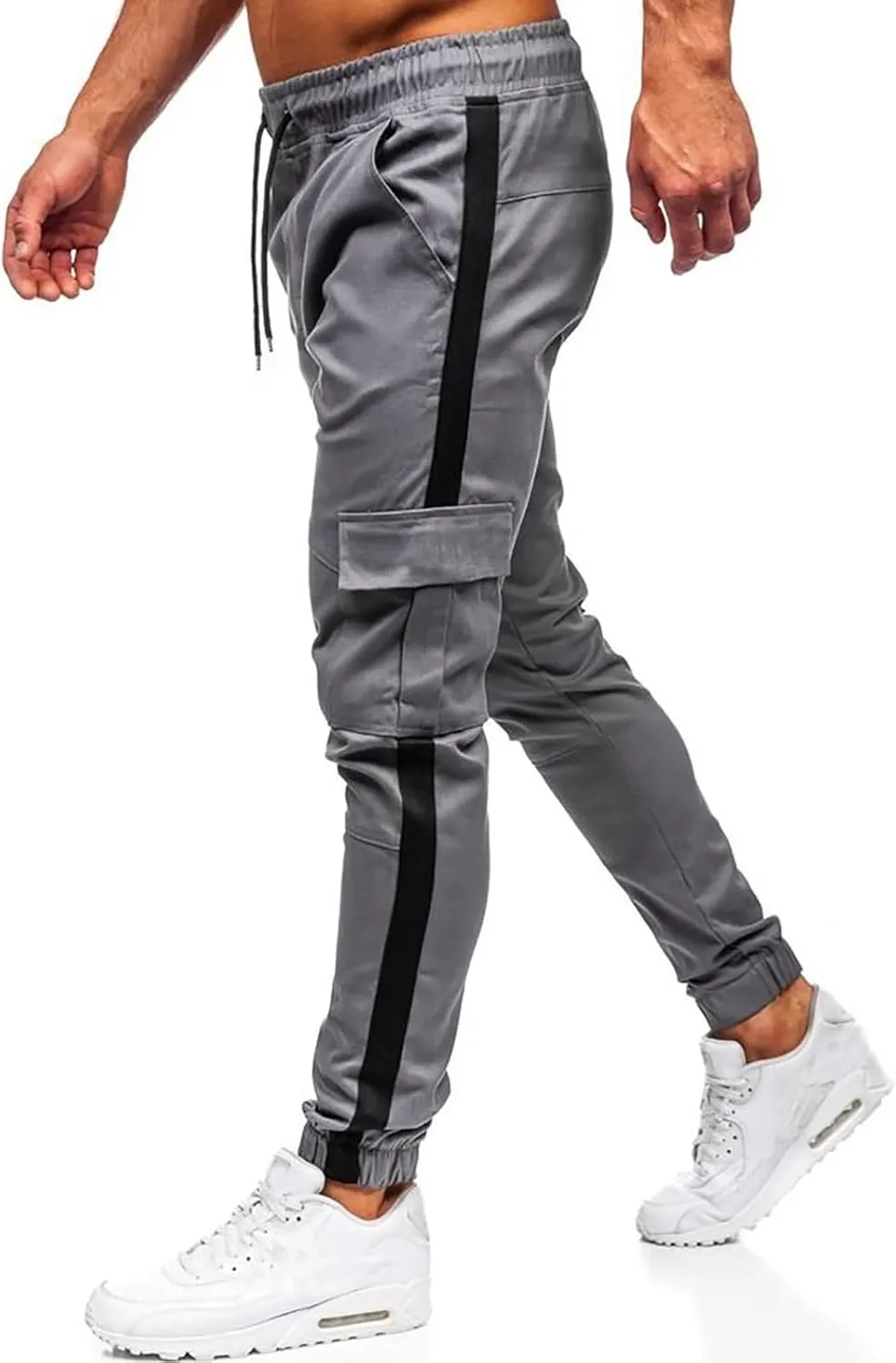 Mens Sweatpants Men's Heavyweight Fleece Cargo Sweatpants Stretch Elastic Waist Jogger Sport Pants Drawstring Sports