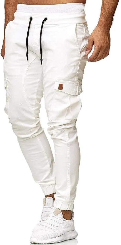 Mens Sweatpants with Pockets Casual Straight-Leg Trousers Mens Heavyweight Cargo Fleece Sweatpants Stretch Elastic