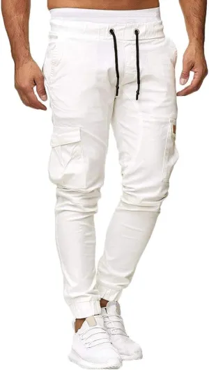 Mens Sweatpants with Pockets Casual Straight-Leg Trousers Mens Heavyweight Cargo Fleece Sweatpants Stretch Elastic