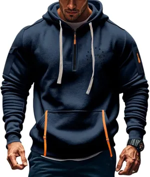 Men's Sweatshirt 1/4 Zip Gym Athletic Soft Drawstring Mens Hoodie Lightweight Basic Sweatshirt with Pockets