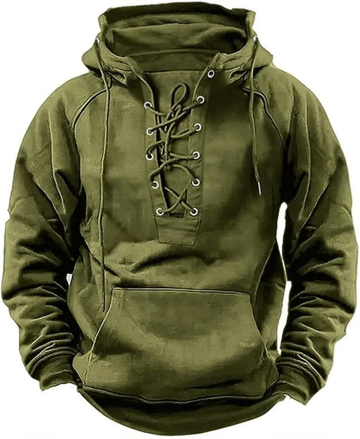 Mens Tactical Sweatshirts Lace Up Aztec Hooded Pullover Long Sleeve Cargo Workout Outdoor Hoodies with Pocket S-3XL
