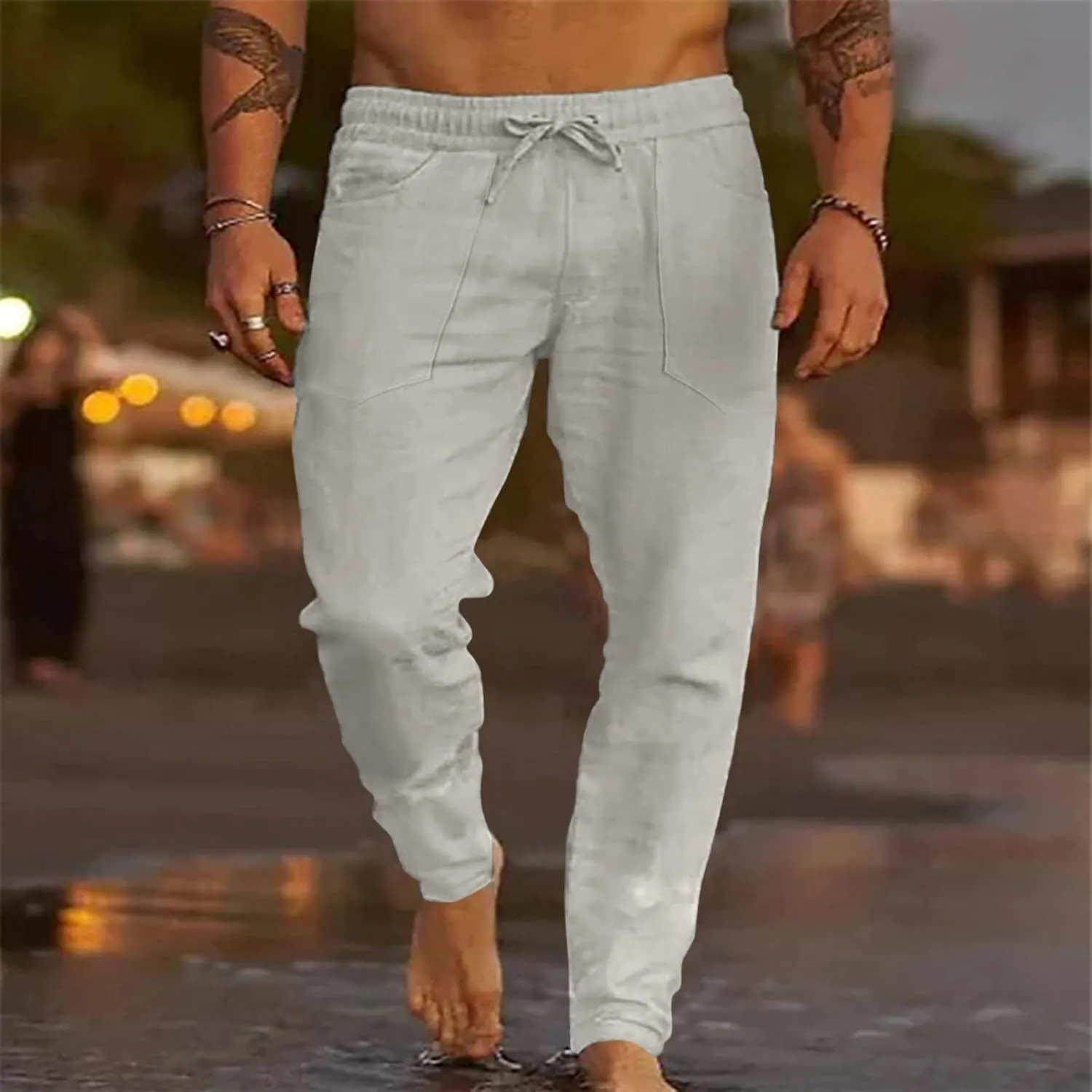 Mens Workout Cargo Sweatpants Men's Personality Casual Drawstring Multi Pocket Sweatpants Lounge Loose Workout Jogger