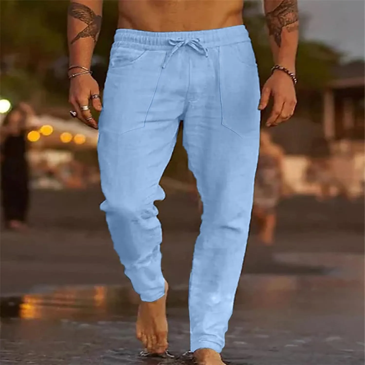 Mens Workout Cargo Sweatpants Men's Personality Casual Drawstring Multi Pocket Sweatpants Lounge Loose Workout Jogger