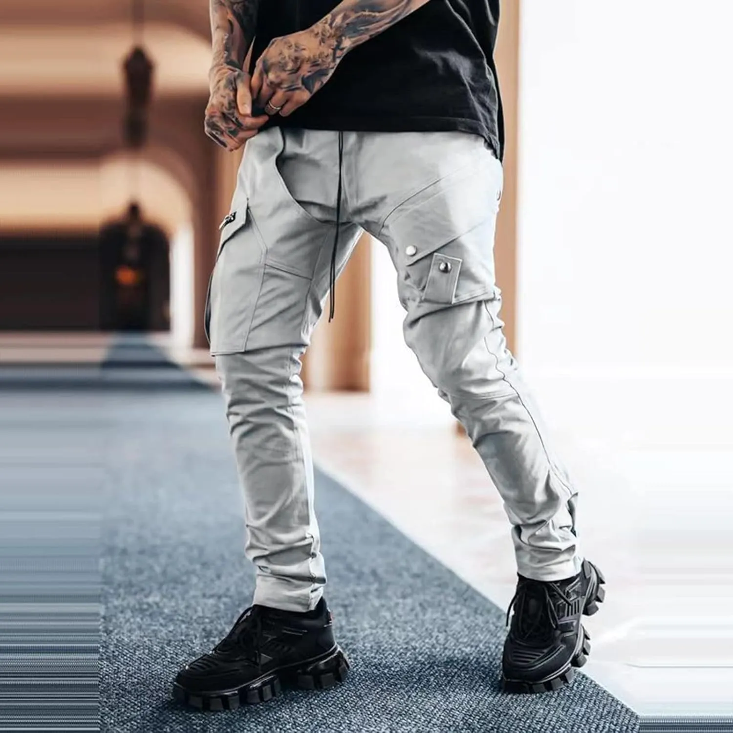 Mens Workout Cargo Sweatpants Men's Winter Fleece Pants Sherpa Lined Warm Sweatpants Active Running Jogger Outdoor