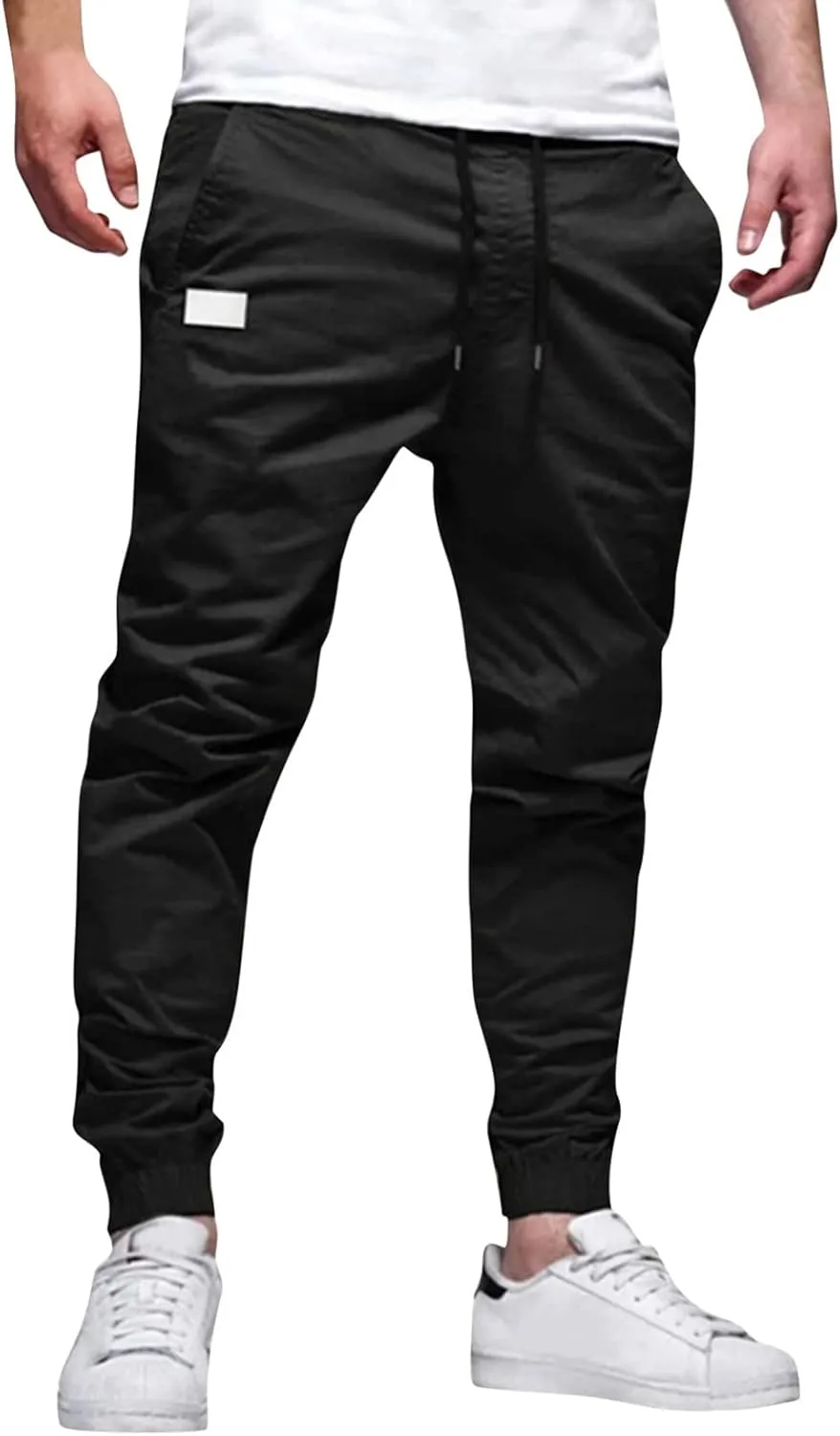 Mens Workout Cargo Sweatpants Pants Pockets Men's Pants Mens Active Athletic Sweatpants Fleece Open Bottom Drawstring
