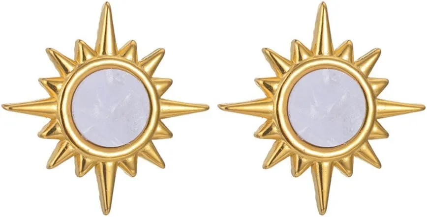 Minimalist Sun Stud Earrings for Women Stainless Steel Earrings Pointed Star Sunburst Sun Cartilage Statement Earring Dainty Jewelry