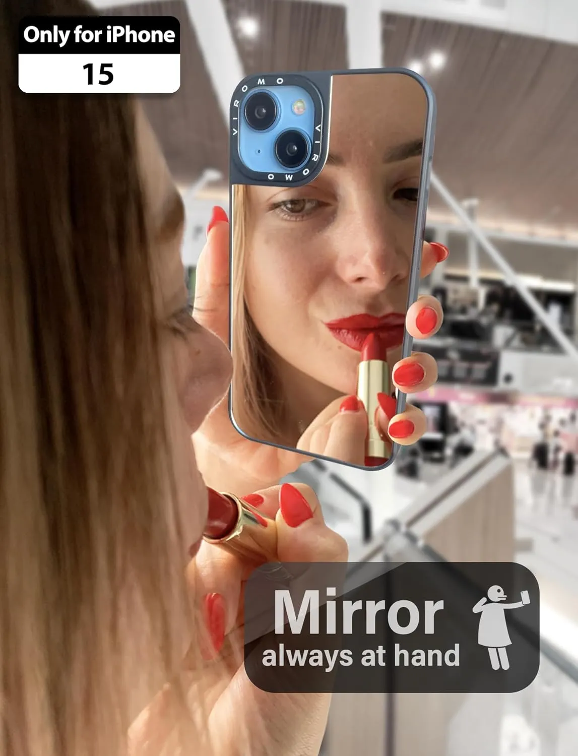 Mirror Case (for iPhone 15) with Screen Protectors (2 Pack), Shockproof Soft Corners, Bye Bye Pocket Mirror, Cute Slim case for Girls, Womens