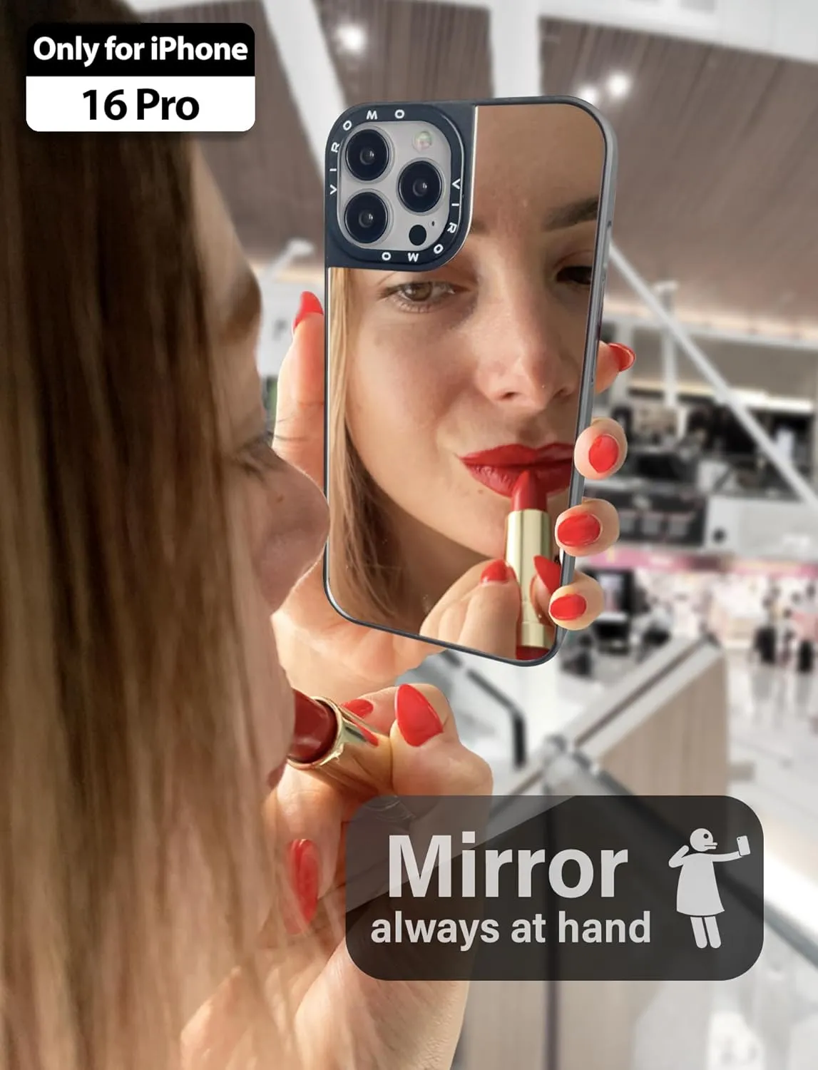 Mirror Case (for iPhone 16 Pro) with Screen Protectors (2 Pack), Shockproof Soft Corners, Bye Bye Pocket Mirror, Cute Slim case for Girls, Womens